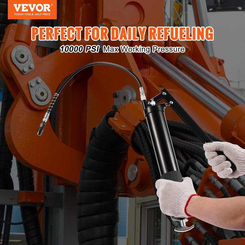 VEVOR Grease Gun, 10000 PSI Max. Working Pressure, 20 oz./600 CC Capacity Heavy Duty Lever Action Grease Gun Kit - SDHYQGGSW18IN6SQRV0-805