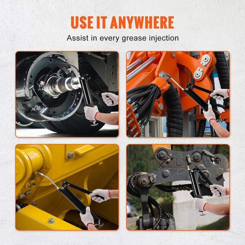 VEVOR Grease Gun, 10000 PSI Max. Working Pressure, 20 oz./600 CC Capacity Heavy Duty Lever Action Grease Gun Kit - SDHYQGGSW18IN6SQRV0-805