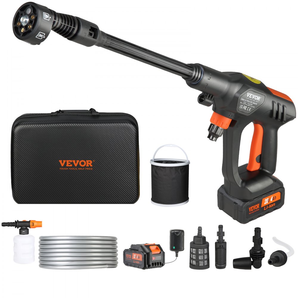 VEVOR Cordless Pressure Washer, 652-PSI 1.1 GPM Portable Power Cleaner, Handheld High-Pressure Car Washer Gun with 4.0Ah Battery, Charger, 6-in-1 Nozzle, for Home/Floor Cleaning & Watering - WSLSGYQXJYSDGIY82V5