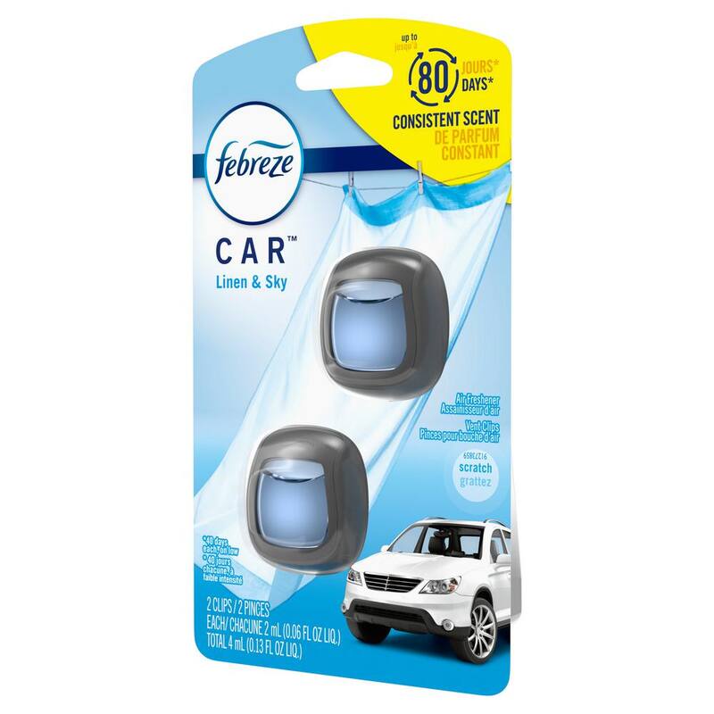 Febreze 0.06 oz. Linen and Sky Scent Car Vent Clip Air Freshener (2-Pack) - 003077201052