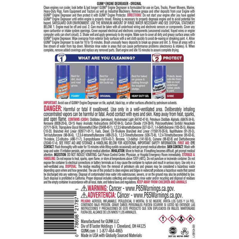 GUNK 15 oz. Original Heavy-Duty Engine Degreaser and Cleaner Spray - EB1CA/6