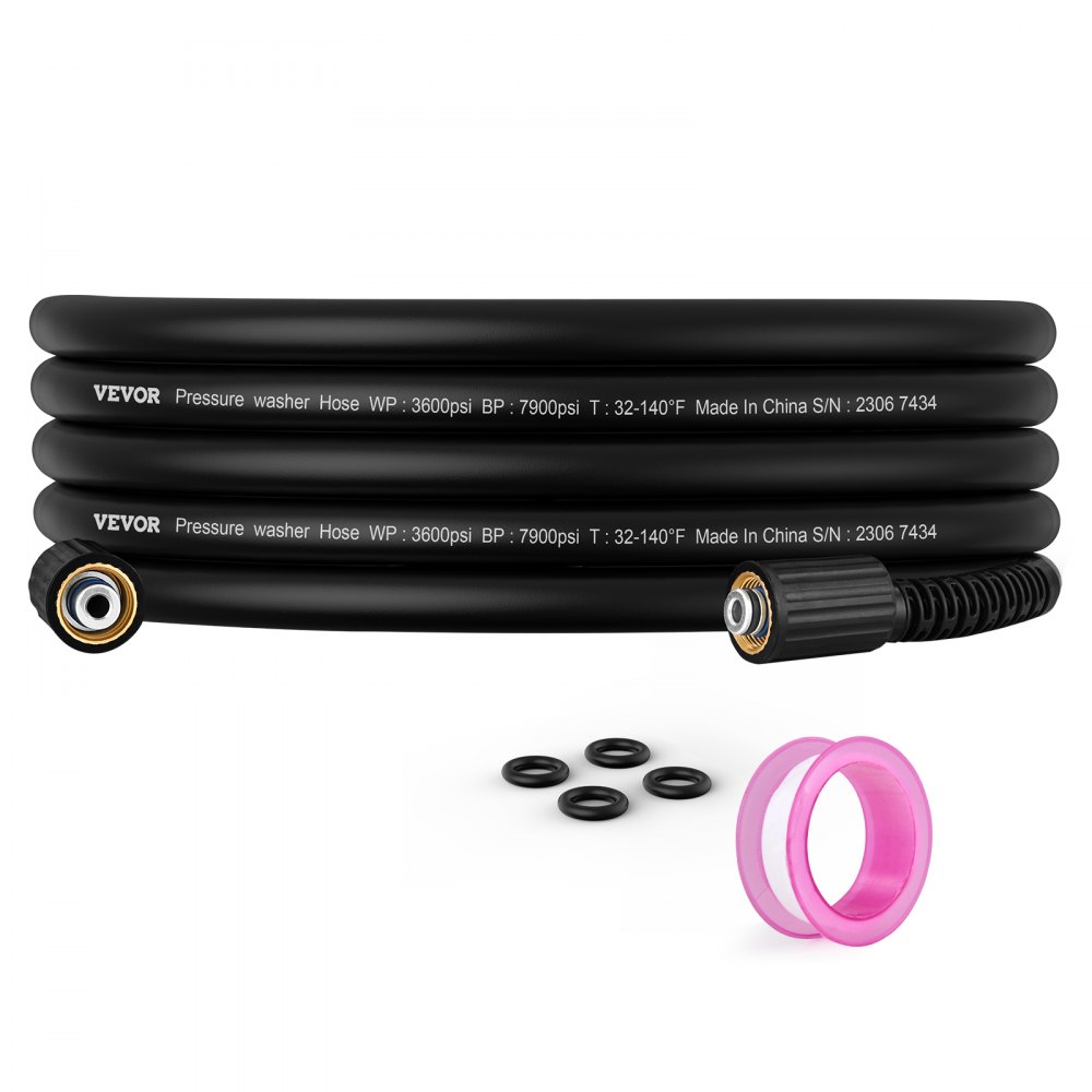 VEVOR Pressure Washer Hose, 25 FT, 1/4" Kink Free M22-14mm Brass Thread Replacement For Most Brand Pressure Washers, 3/4'' Bending Radius, 3600 PSI Heavy Duty Power Washer Extension Replacement Hose - GYQXRG25YC11IZ58EV0