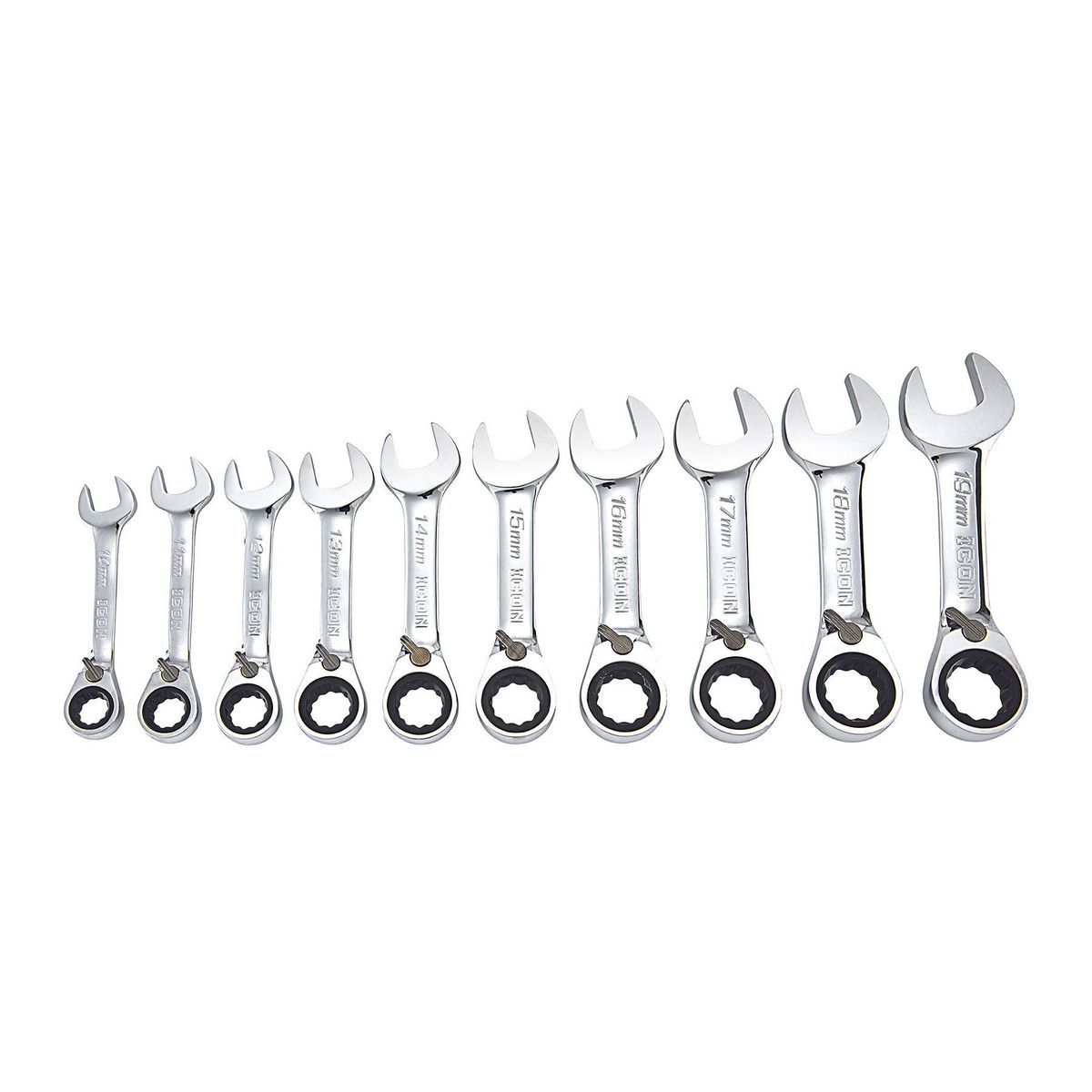 Set de Llaves Combinadas Métricas de Carraca Profesional con Cabezal Corto Icon, 10 Piezas - 64838