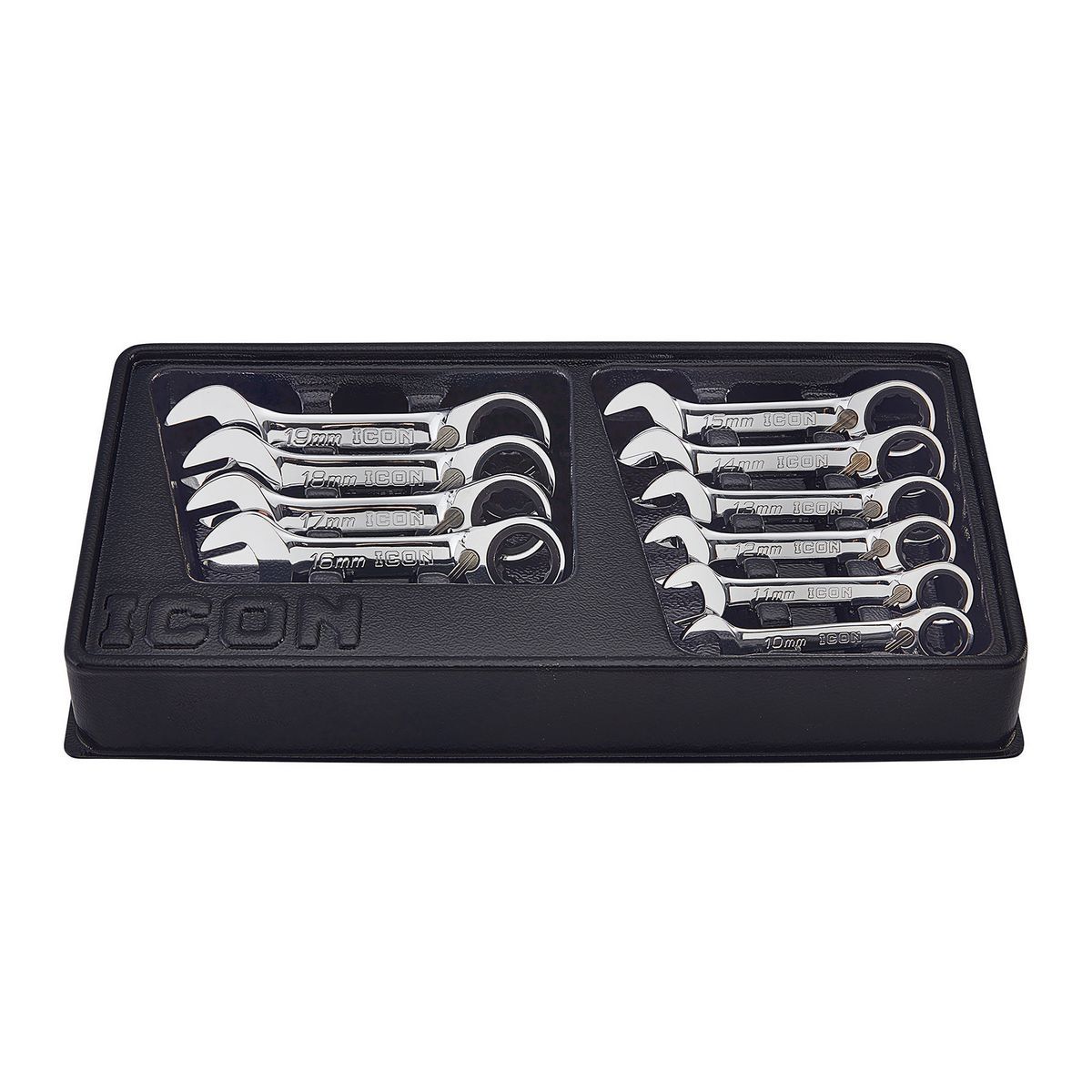 Set de Llaves Combinadas Métricas de Carraca Profesional con Cabezal Corto Icon, 10 Piezas - 64838