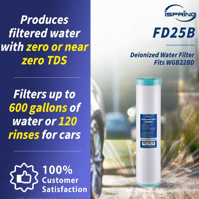 ISPRING Deionized Water Filter for Spotless Car Wash System, Fits WGB22BD Deionized Water System for Car Wash, 4.5 in. x 20 in. - FD25B