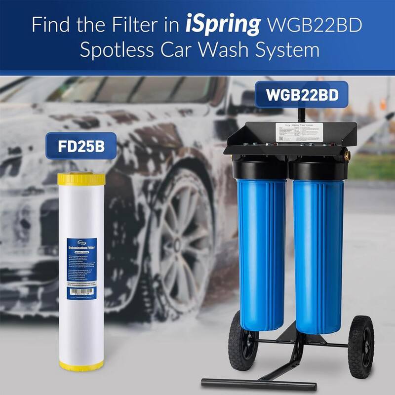 ISPRING Deionized Water Filter for Spotless Car Wash System, Fits WGB22BD Deionized Water System for Car Wash, 4.5 in. x 20 in. - FD25B