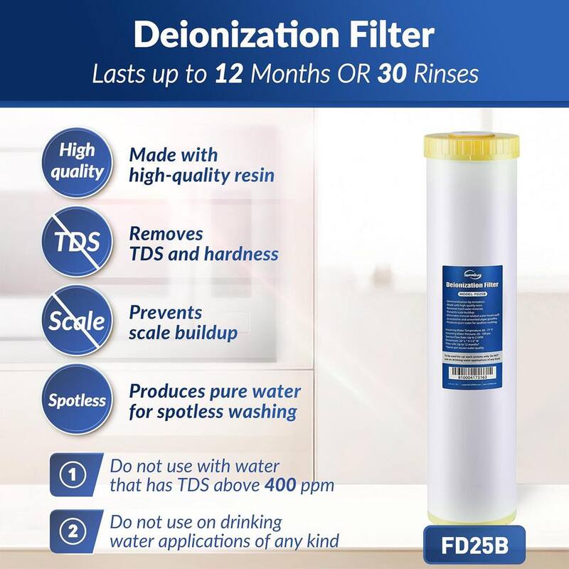 ISPRING Deionized Water Filter for Spotless Car Wash System, Fits WGB22BD Deionized Water System for Car Wash, 4.5 in. x 20 in. - FD25B