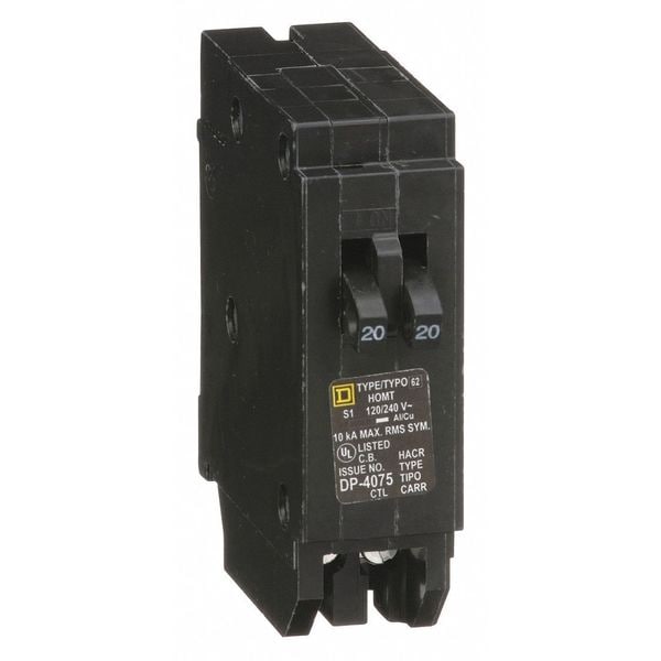 Square D Miniature Circuit Breaker, HOMT Series, 20A, 1 Pole, 120/240V AC, 10kA at 120/240V AC - HOMT2020