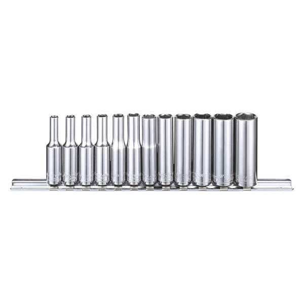 Westward 1/4" Drive Socket Set Metric 12 Pieces 3.5 mm to 12 mm , Chrome - 53PN30