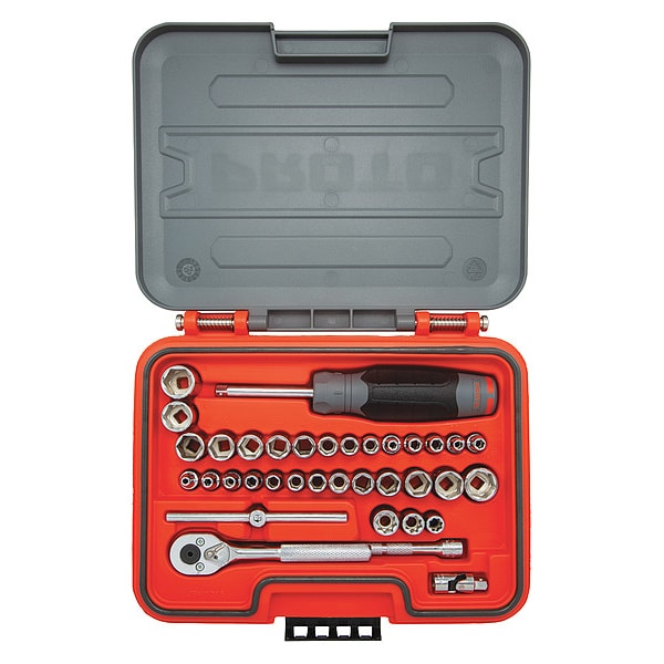 Proto 1/4 in Drive Socket Set Metric, SAE 36 Pieces 1/8 in to 5/8 in, 4 mm to 16 mm , Chrome - J47336S