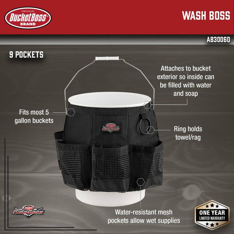 BUCKET BOSS Auto Boss Wash Boss 5 Gal. Bucket Car Accessory Organizer for Car Wash Cleaning or Car Detailing Supplies - AB30060