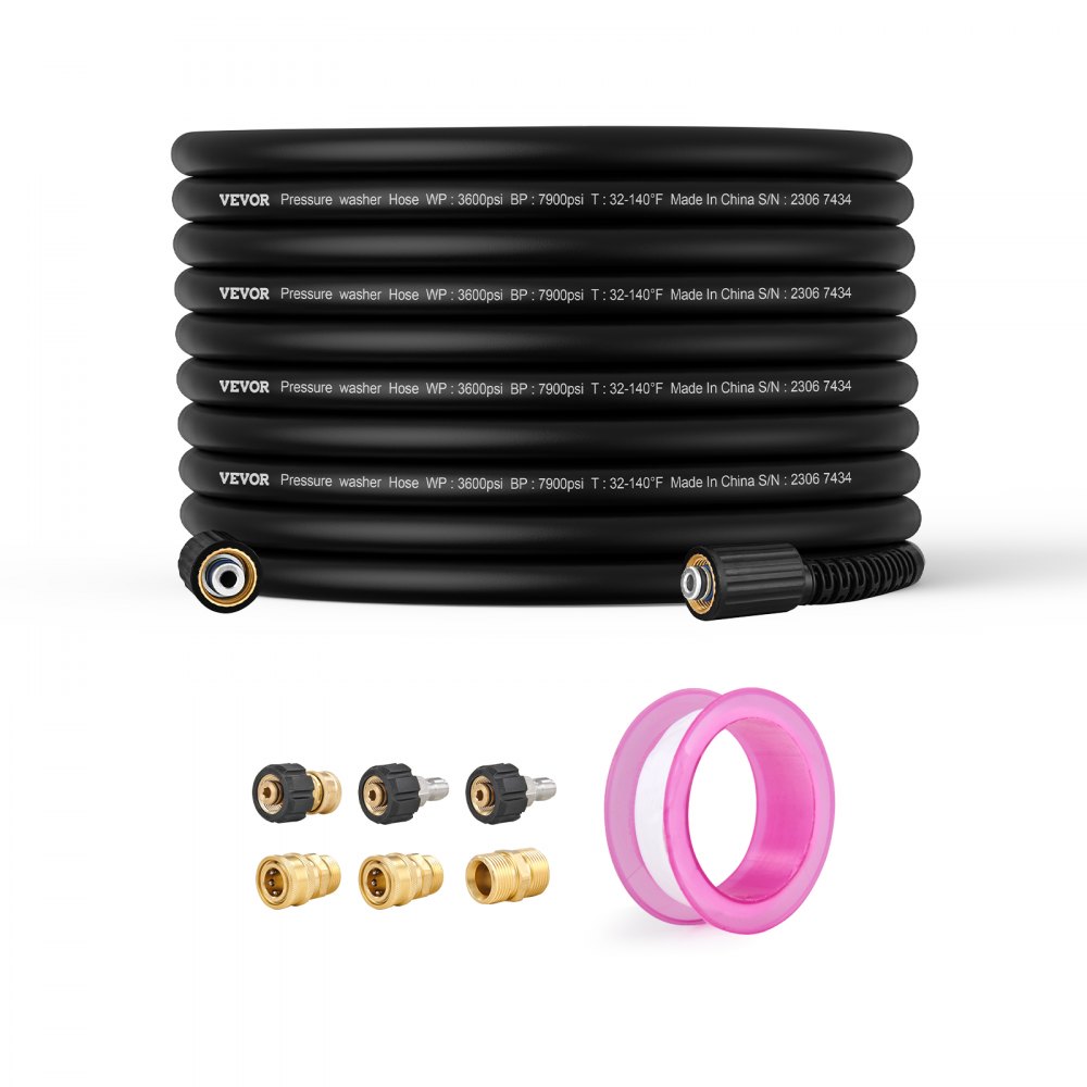VEVOR Pressure Washer Hose, 100FT, 1/4" Kink Free M22-14mm Brass Thread Replacement For Most Brand Pressure Washers, 3/4'' Bending Radius, 4200 PSI Heavy Duty Power Washer Extension Replacement Hose - GYQXRG100FT1FESK8V0