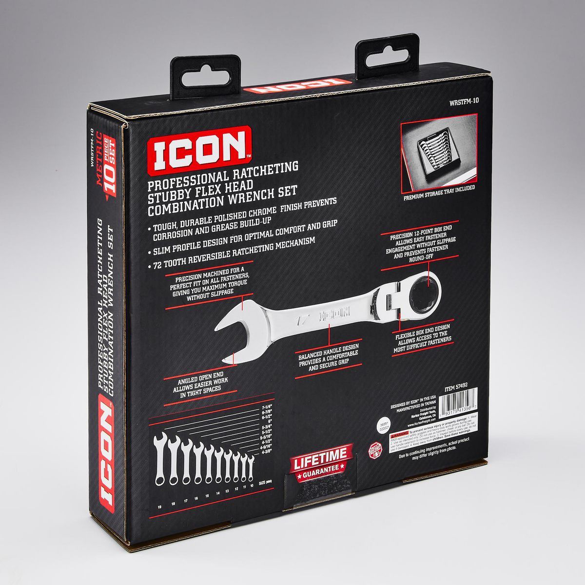 Juego de llaves combinadas de trinquete métricas con cabeza flexible de 10 piezas, marca Icon Professional Stubby - 57492