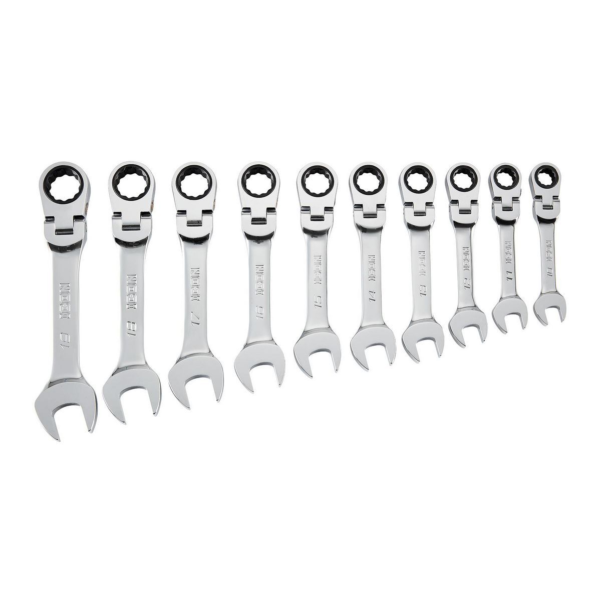 Juego de llaves combinadas de trinquete métricas con cabeza flexible de 10 piezas, marca Icon Professional Stubby - 57492