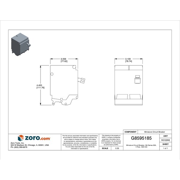 Siemens Miniature Circuit Breaker, QA Series, 20A, 1 Pole, 120V AC, 10kA at 120V AC - QA120AFC