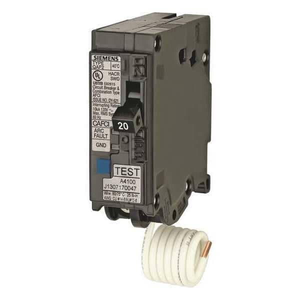 Siemens Miniature Circuit Breaker, QA Series, 20A, 1 Pole, 120V AC, 10kA at 120V AC - QA120AFC