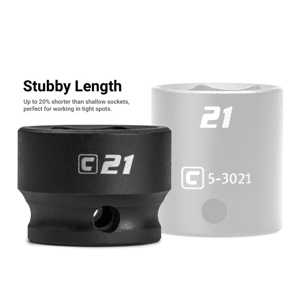 Capri Tools 21 mm Stubby Impact Socket, 3/8 in. Drive, 6 Point, Metric - CP53441