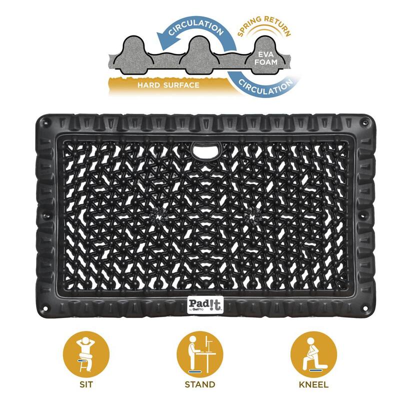 GelPro Pad-It Black 11 in. x 18 in. Lightweight Stadium Seat/Kneeling Pad - 118-00-1118-1