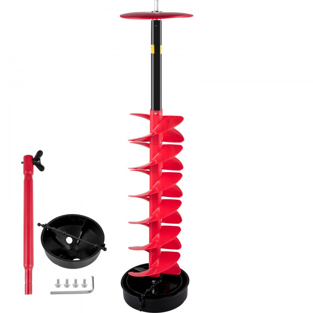 VEVOR Ice Drill Auger, 6" Diameter Nylon Ice Auger, 39" Length Ice Auger Bit,Auger Drill with 11.8" Extension Rod,Auger Bit w/Drill Adapter,Top Plate & Blade Guard for Ice Fishing Ice Burrowing Red - BZHSNLYC3934683TRV0