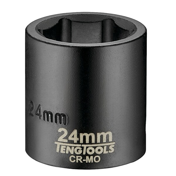 Teng Tools 24MM 1/2 Inch Drive ANSI 6 Point Metric Shallow Chrome Molybdenum Impact Socket - 920524AN