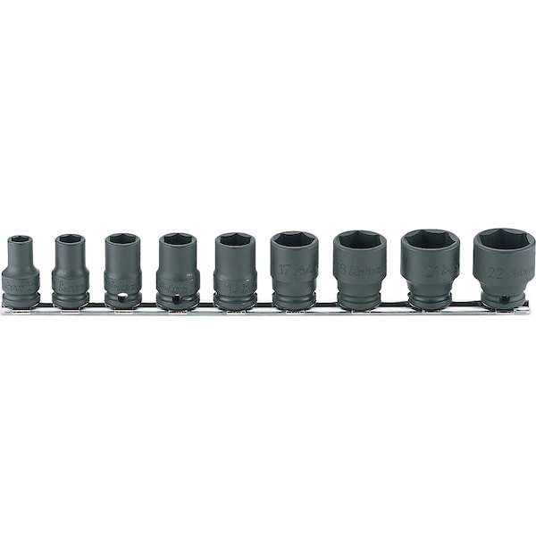 Ko-Ken Socket set 8-22mm 6 Point 250mm Thin walled 9 pieces 3/8 Sq. Drive - RS13401M/9