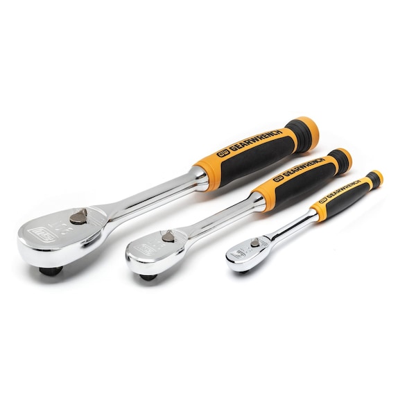 Gearwrench 3 Piece 1/4", 3/8" & 1/2" Drive 90-Tooth Dual Material Teardrop Ratchet Set - 81207T
