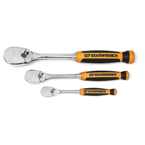 Gearwrench 3 Piece 1/4", 3/8" & 1/2" Drive 90-Tooth Dual Material Teardrop Ratchet Set - 81207T