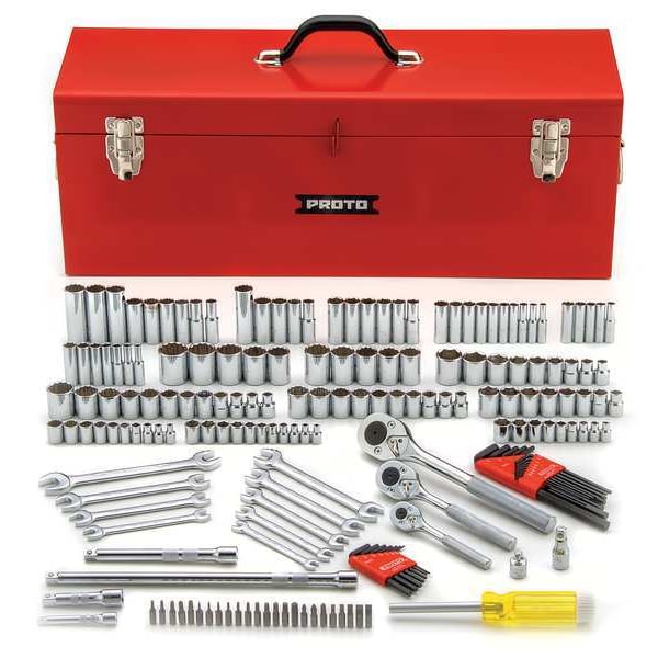 Proto 1/4", 3/8", 1/2" Drive Socket Set With Box Metric/SAE 184 Pieces 7/32" to 1", 4mm to 22mm - J47184-1A