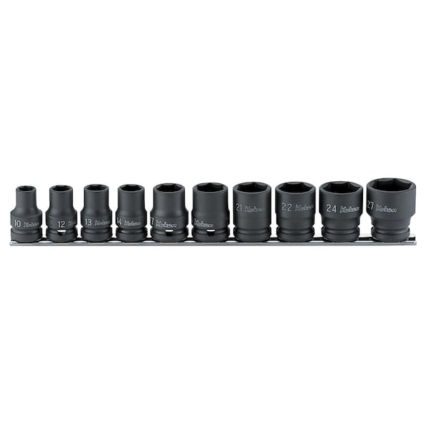 Ko-Ken Socket set 10-27mm 6 Point 300mm Thin walled 10 pieces 1/2 Sq. Drive - RS14401M/10