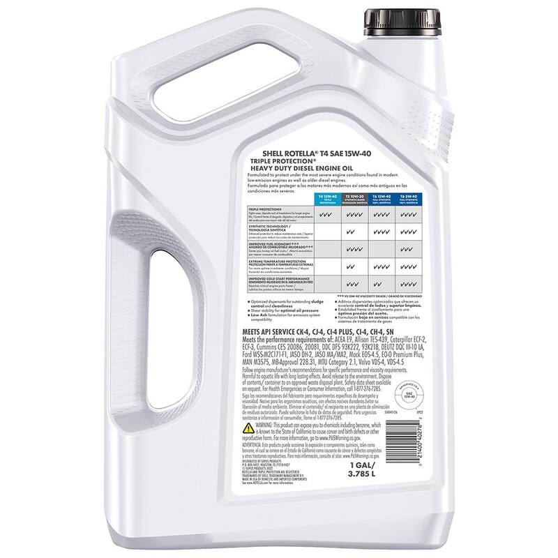 Shell Rotella T4 Triple Protection SAE 15W-40 Diesel Motor Oil 1 Gal. - 550045126