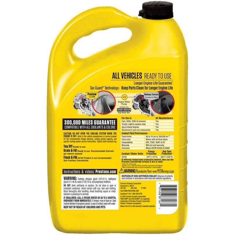 Prestone All Vehicles - 10yr/300k mi - Antifreeze+Coolant (1 Gal - Ready to Use) - AF2100