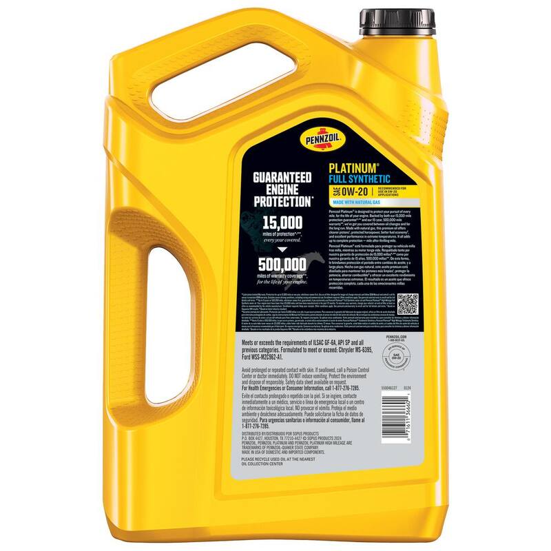 Pennzoil Platinum SAE 0W-20 Full Synthetic Motor Oil 5 Qt. - 550046127