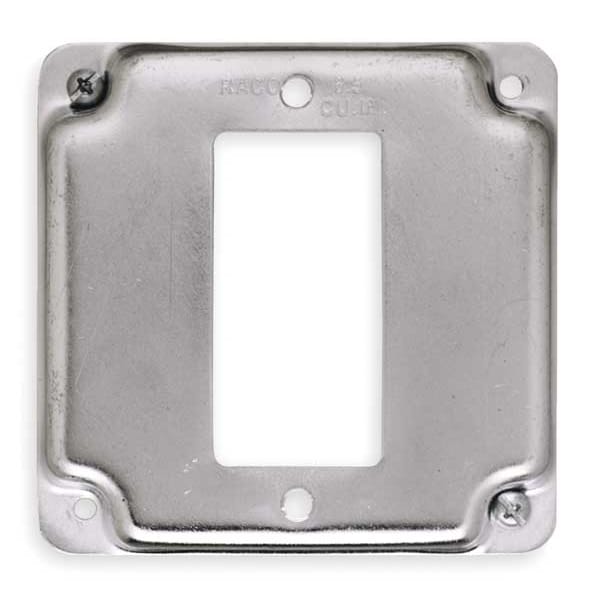Raco Electrical Box Cover, Duplex Receptacle, Square, 2 Gangs, Galvanized Zinc, 1/2 in D, 4 in W, 4 in L - 808C