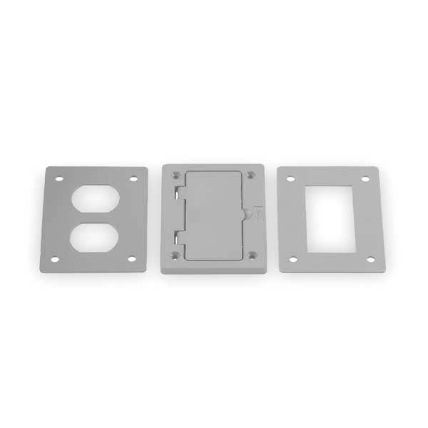 Hubbell Wiring Device-Kellems Electrical Box Cover, 1 Gang, Rectangular, PVC, Duplex Receptacle Cover - PFBR826GYA