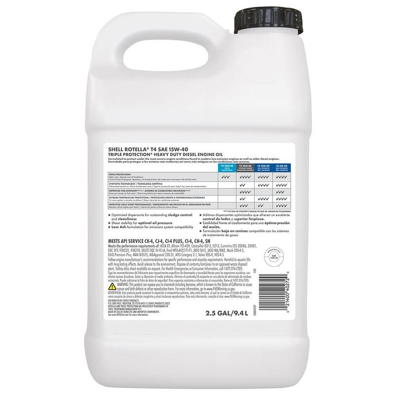 Shell Rotella T4 Triple Protection SAE 15W-40 Diesel Motor Oil 2.5 Gal. - 550045127