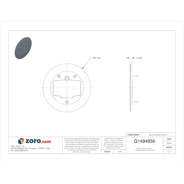 Steel City Electrical Box Cover, 1 Gang, Round, Aluminum - P 60 CACP-AL