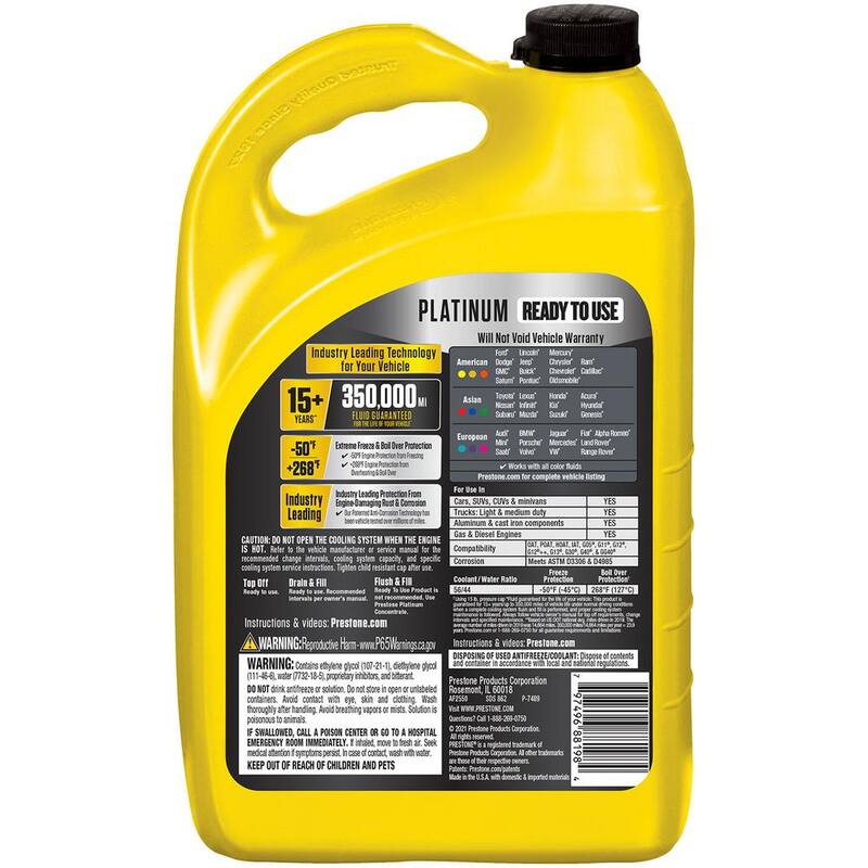 Prestone Platinum Univ Antifreeze Plus Coolant, 15-Year/350k mi, 1 Gal. Ready to Use 50/50 - AF2550