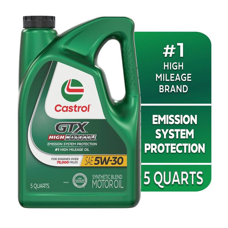 CASTROL GTX High Mileage 5W-30 Synthetic Blend Motor Oil, 5 qt. - 15980E