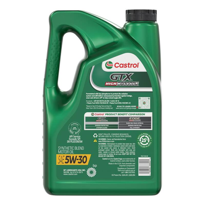 CASTROL GTX High Mileage 5W-30 Synthetic Blend Motor Oil, 5 qt. - 15980E