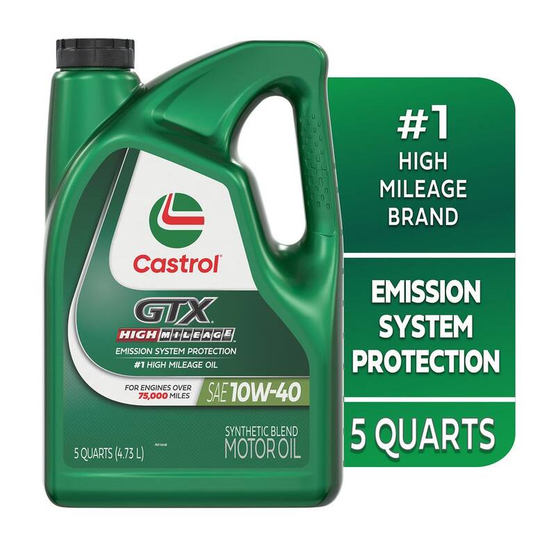CASTROL GTX High Mileage 10W-40 Synthetic Blend Motor Oil, 5-qt. - 1597C2