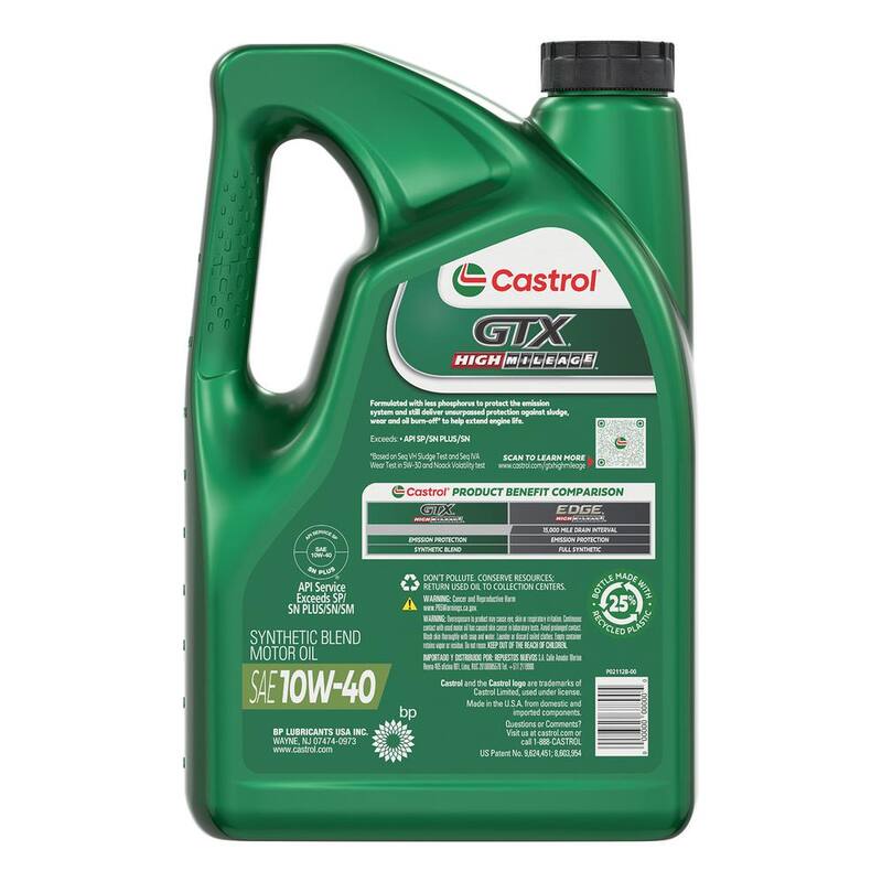 CASTROL GTX High Mileage 10W-40 Synthetic Blend Motor Oil, 5-qt. - 1597C2