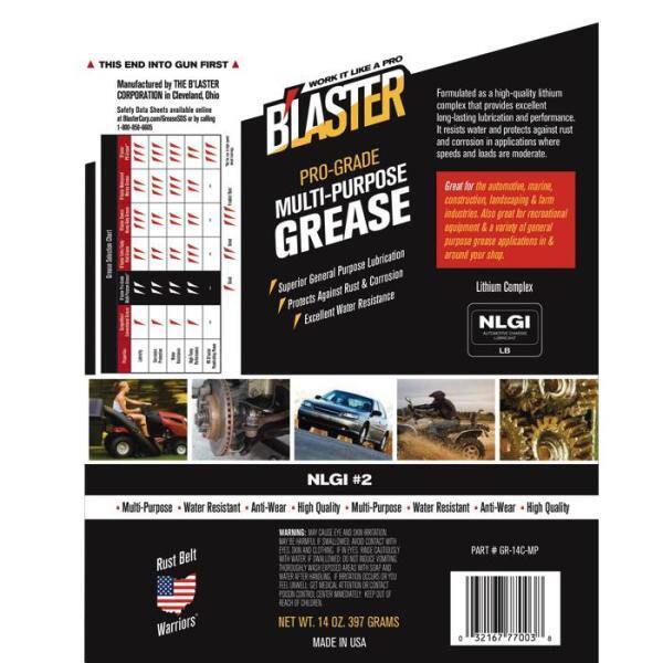 Blaster 14 oz. Pro-Grade Multi-Purpose Grease Cartridge for Grease Gun - GR-14C-MP