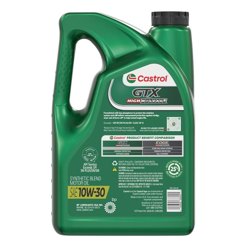 CASTROL GTX High Mileage 10W-30 Synthetic Blend Motor Oil, 5-qt. - 1597B0