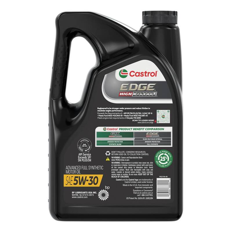 CASTROL EDGE High Mileage 5W-30 Advanced Full Synthetic Motor Oil, 5 qt. - 15906E