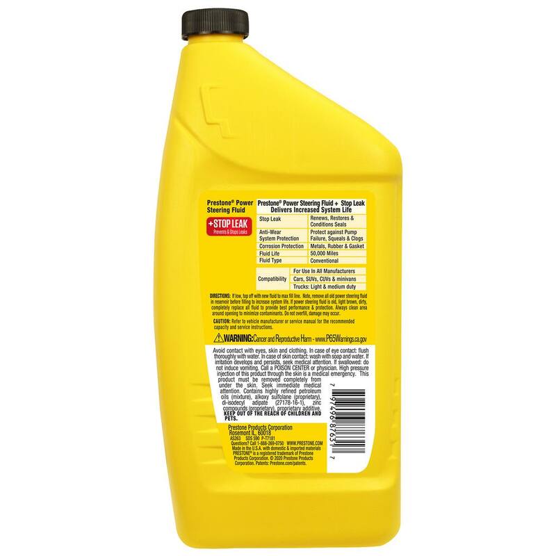 Prestone Power Steering Fluid plus Stop Leak - 32 fl. oz. - Anti-wear, 50,000 Mile - AS263Y