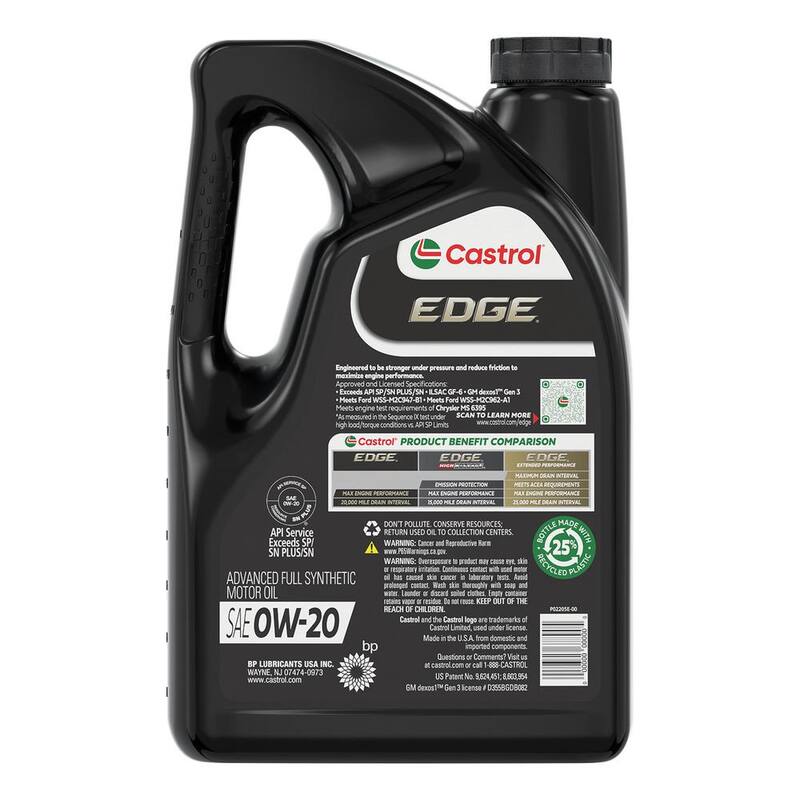 CASTROL EDGE 0W-20 Advanced Full Synthetic Motor Oil, 5 qt. - 1597B2