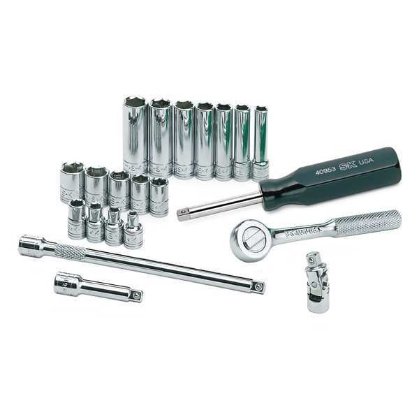 Sk Professional Tools 1/4" Drive Socket Set Metric 21 Pieces 4 mm to 12 mm , Chrome - 89009