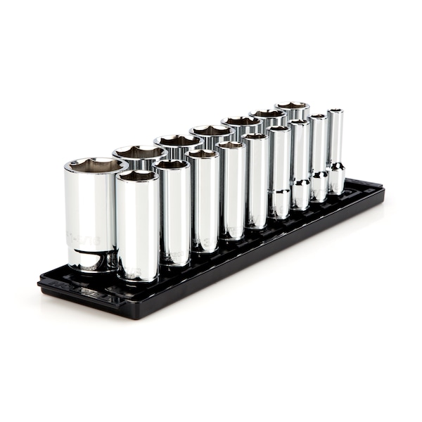 Tekton 1/2 Inch Drive Deep 6-Point Socket Set with Rails, 16-Piece (3/8-1-5/16 in.) - SHD92005