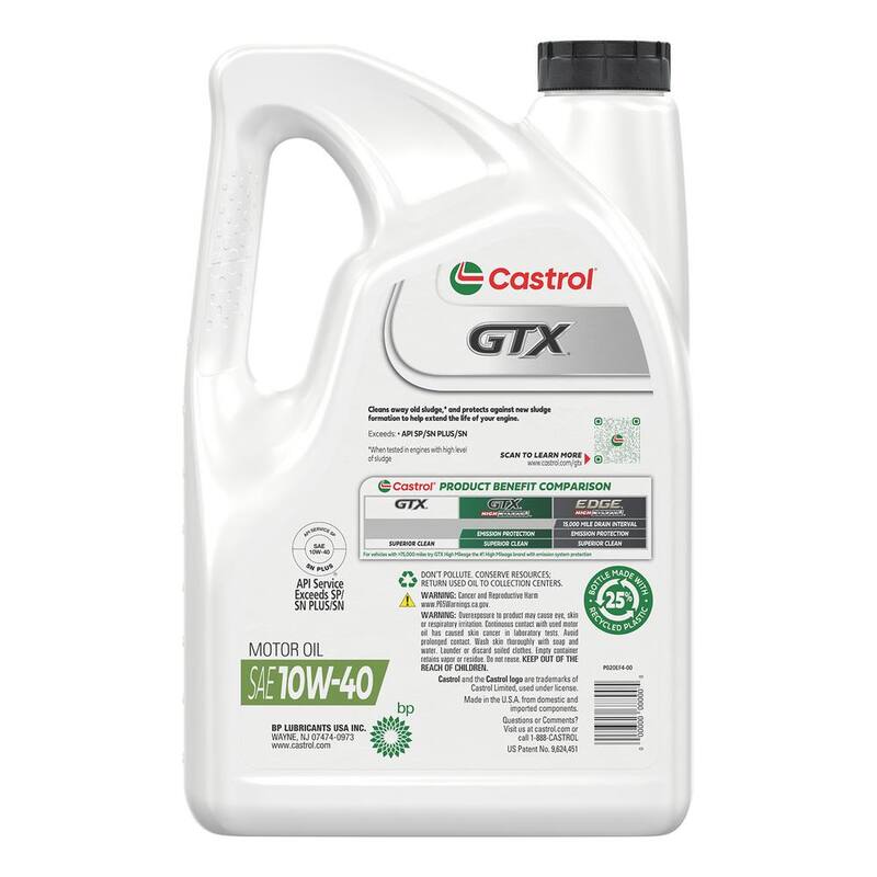 CASTROL GTX 10W-40 Conventional Motor Oil, 5 qt. - 15982E