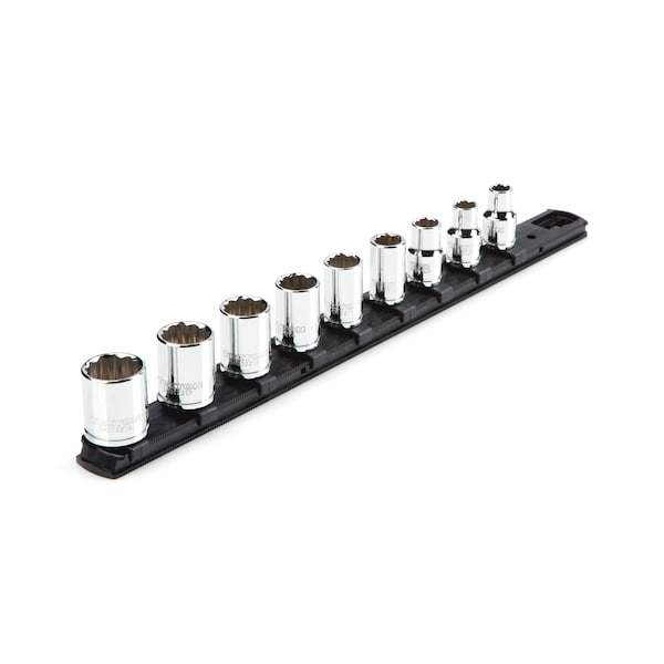 Tekton 3/8 Inch Drive 12-Point Socket Set with Rail, 9-Piece (5/16-3/4 in.) - SHD91103